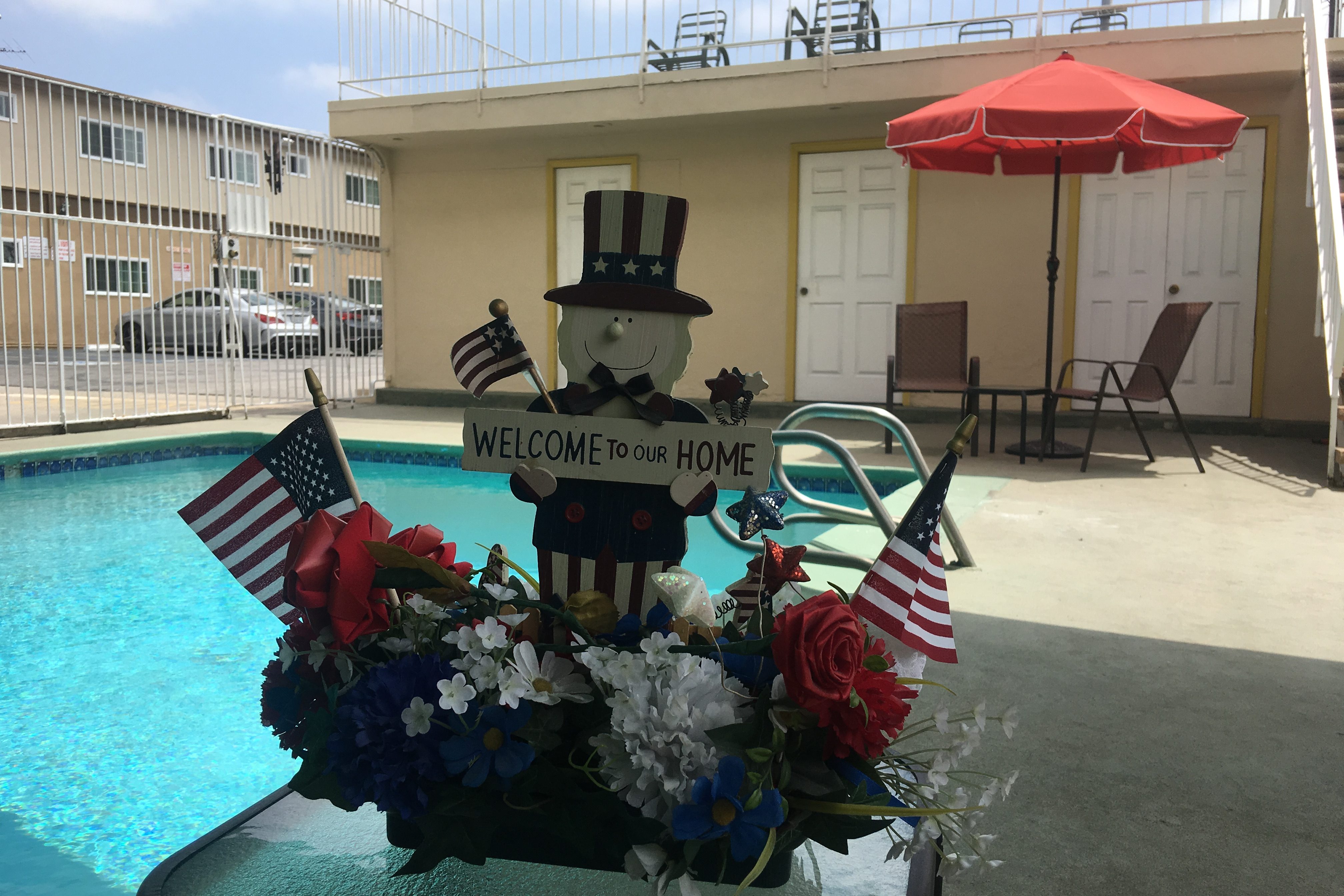 Swimming pool, and pool side sitting area